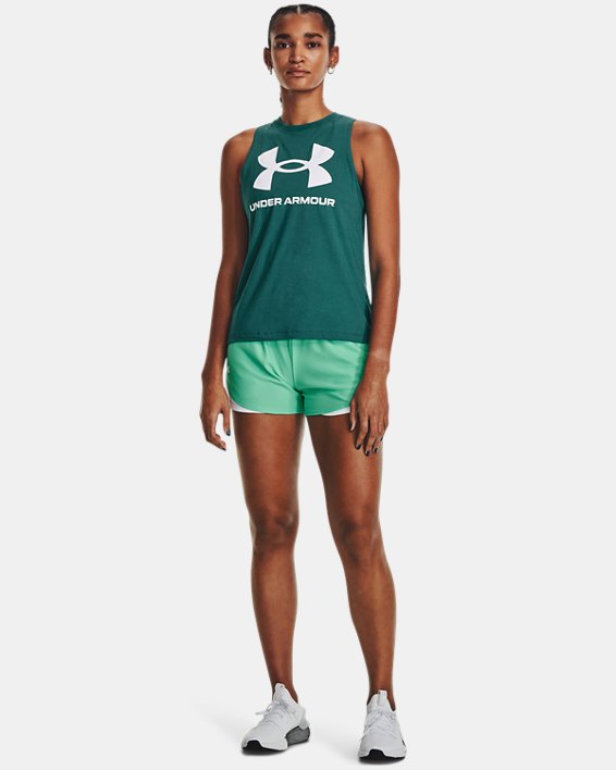 Women's UA Play Up 3.0 Shorts, Green, pdpMainDesktop image number 2